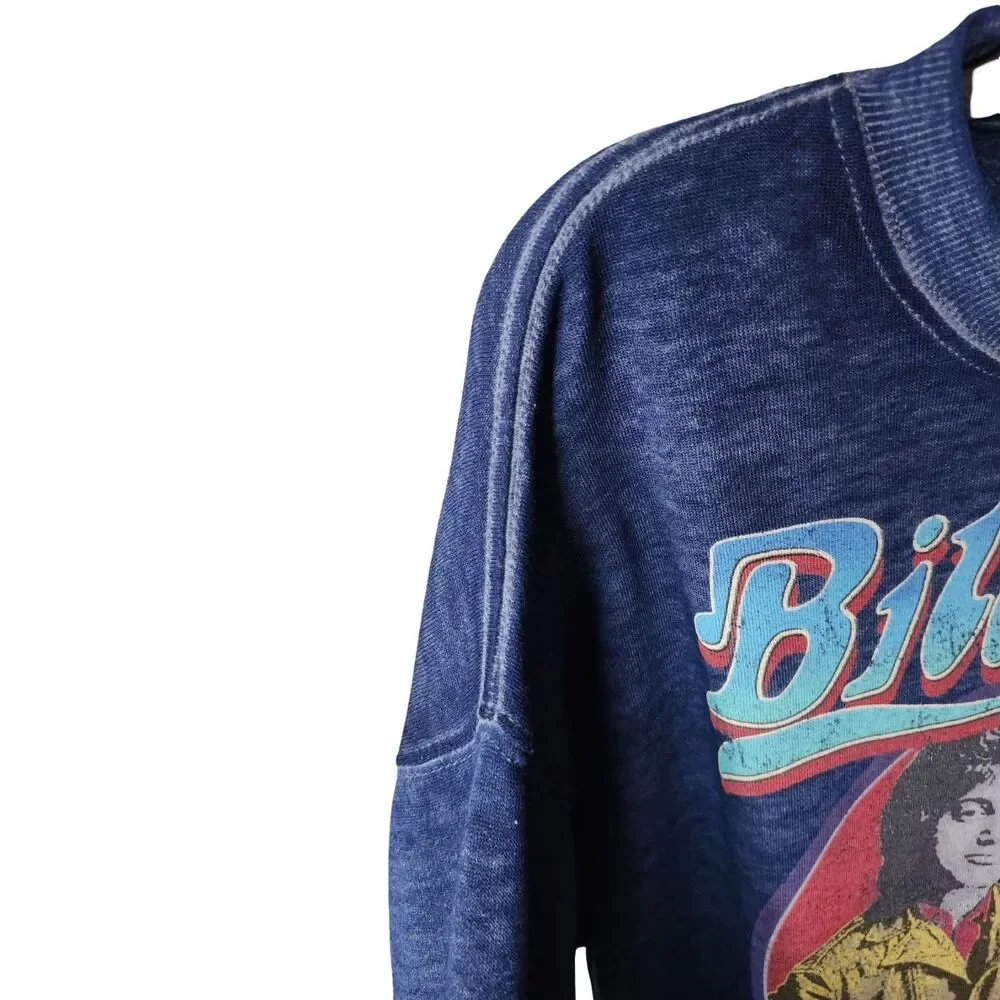 Billy Joel "Piano Man" Graphic Sweatshirt - Blue Retro Pullover Crewneck - Picture 5 of 8